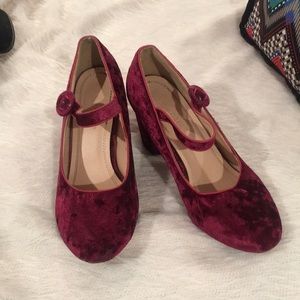 Maroon crushed velvet Mary Jane pumps